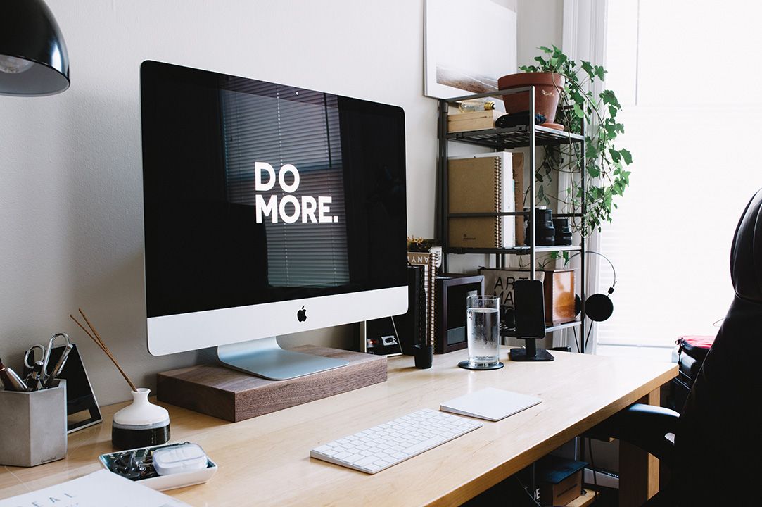 Apple iMac setup in a home office. Work from home setup.