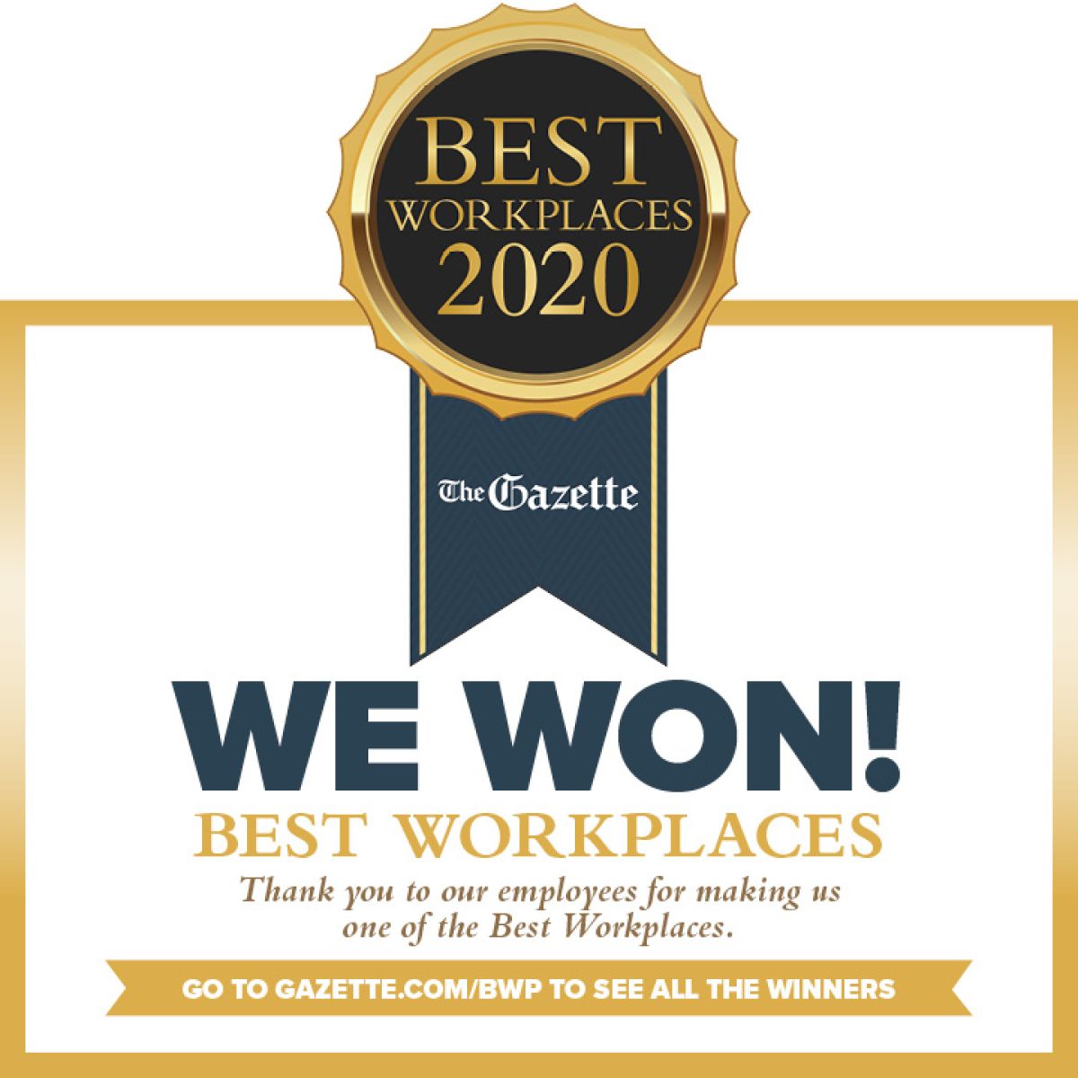 2020 Winner Gazette Best Workplaces in Colorado Springs badge logo