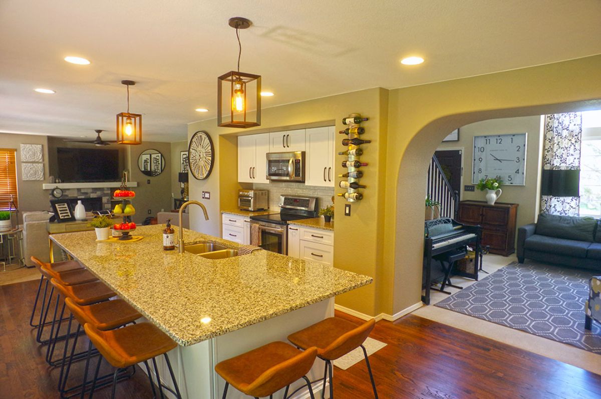 Large kitchen remodel designed for entertaining. Large island with granite countertop.